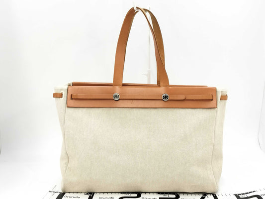 HERMES Ale Bag Cabass GM Toward Ash Leather Natural □F Engraving 2002 Accessories: Glove Holder Tote Bag