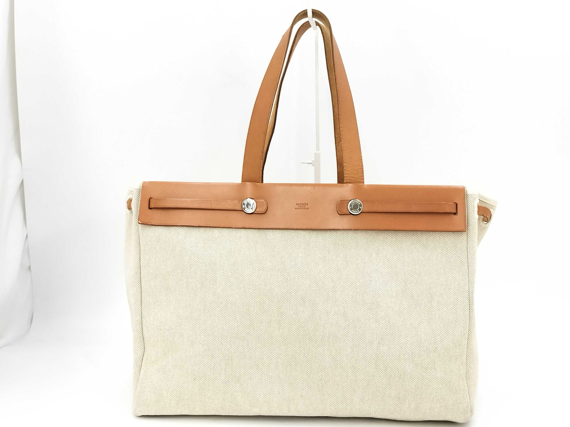 HERMES Ale Bag Cabass GM Toward Ash Leather Natural □F Engraving 2002 Accessories: Glove Holder Tote Bag