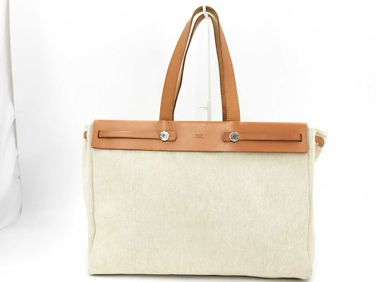 HERMES Ale Bag Cabass GM Toward Ash Leather Natural □F Engraving 2002 Accessories: Glove Holder Tote Bag