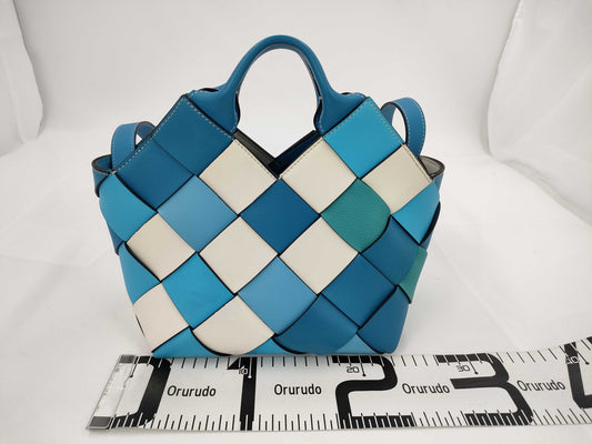 LOEWE Woven Basket 2-Way Handbag Blue White Accessories: Shoulder Strap Handbag