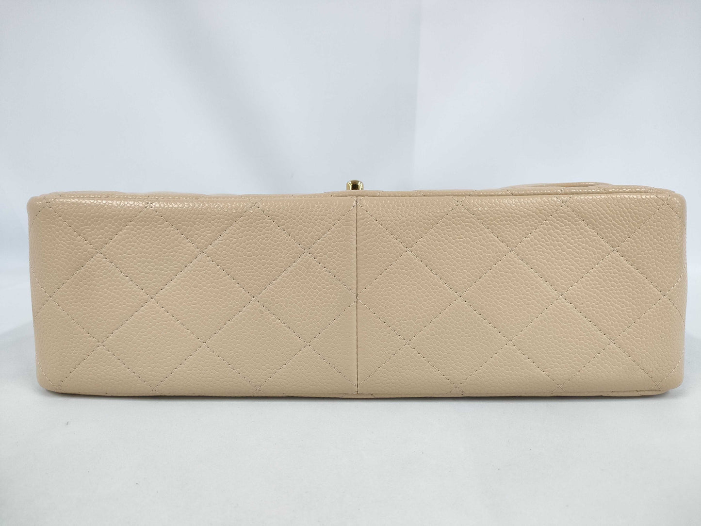 CHANEL Caviar Skin Double Flap Deca Matelasse Beige Shoulder Bag