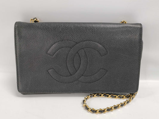 CHANEL Caviar Skin Coco Mark Chain Wallet Shoulder Bag