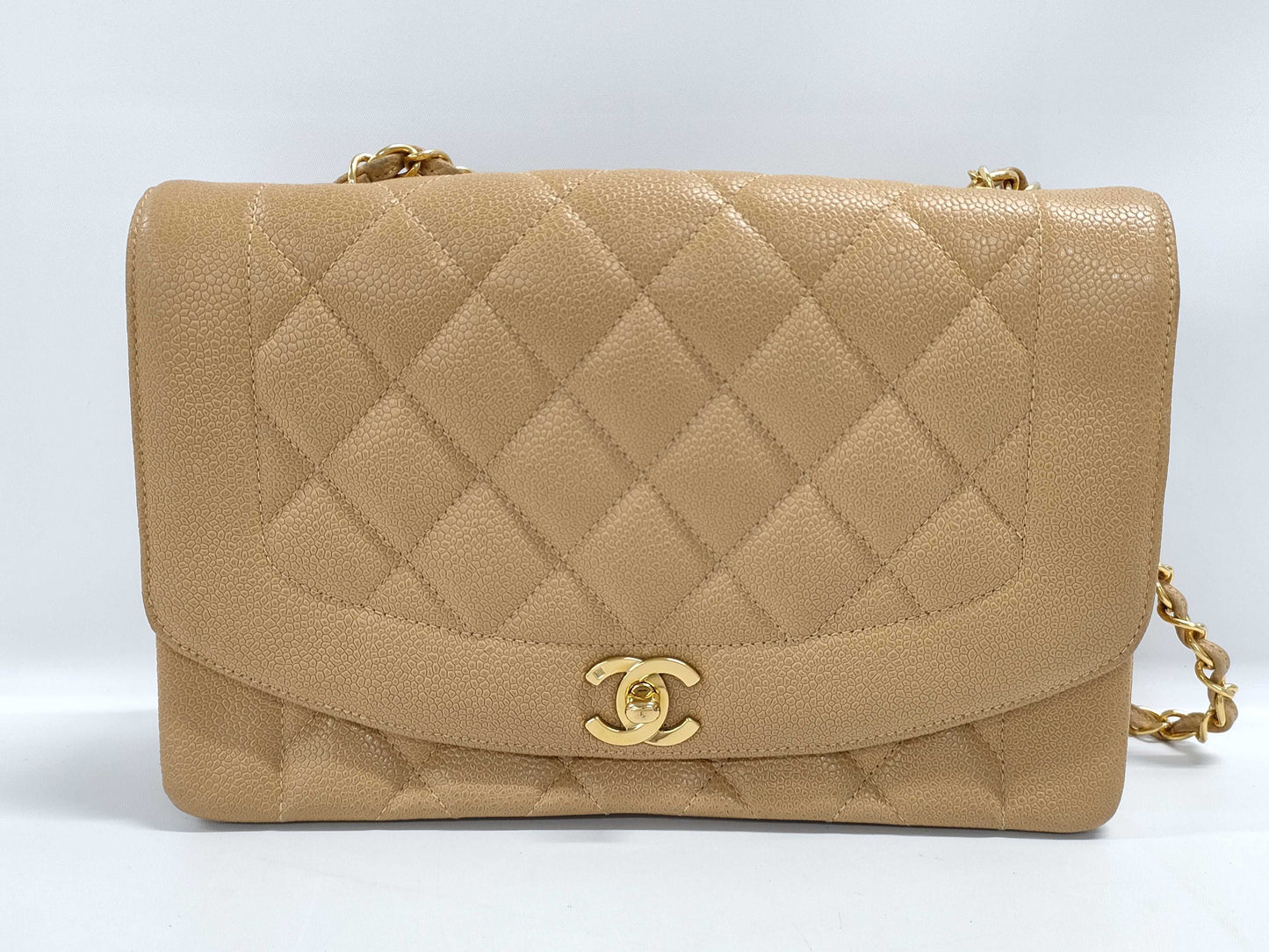 CHANEL Caviar Diana Beige Shoulder Bag