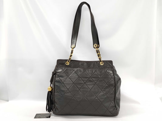 CHANEL Matelasse Chain Shoulder Bag in Brown Lambskin