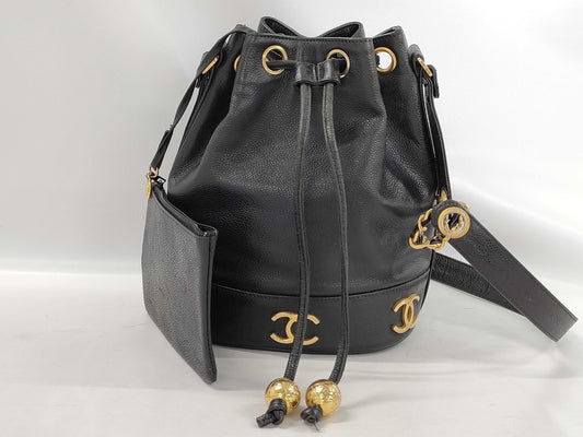CHANEL Triple Coco Chain Shoulder Bag Caviar Skin Shoulder Bag