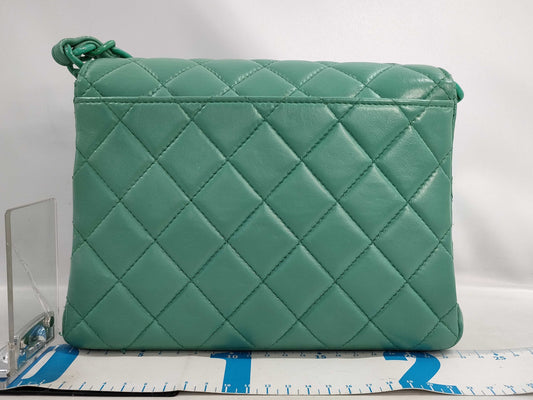 CHANEL Matelasse Chain Shoulder Bag in Lambskin/Green