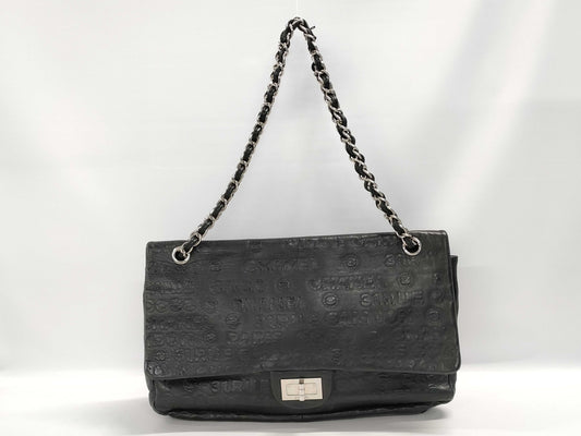 CHANEL Chain Shoulder Bag 2.55 Unlimited Black Lambskin with Silver Hardware, Size 12