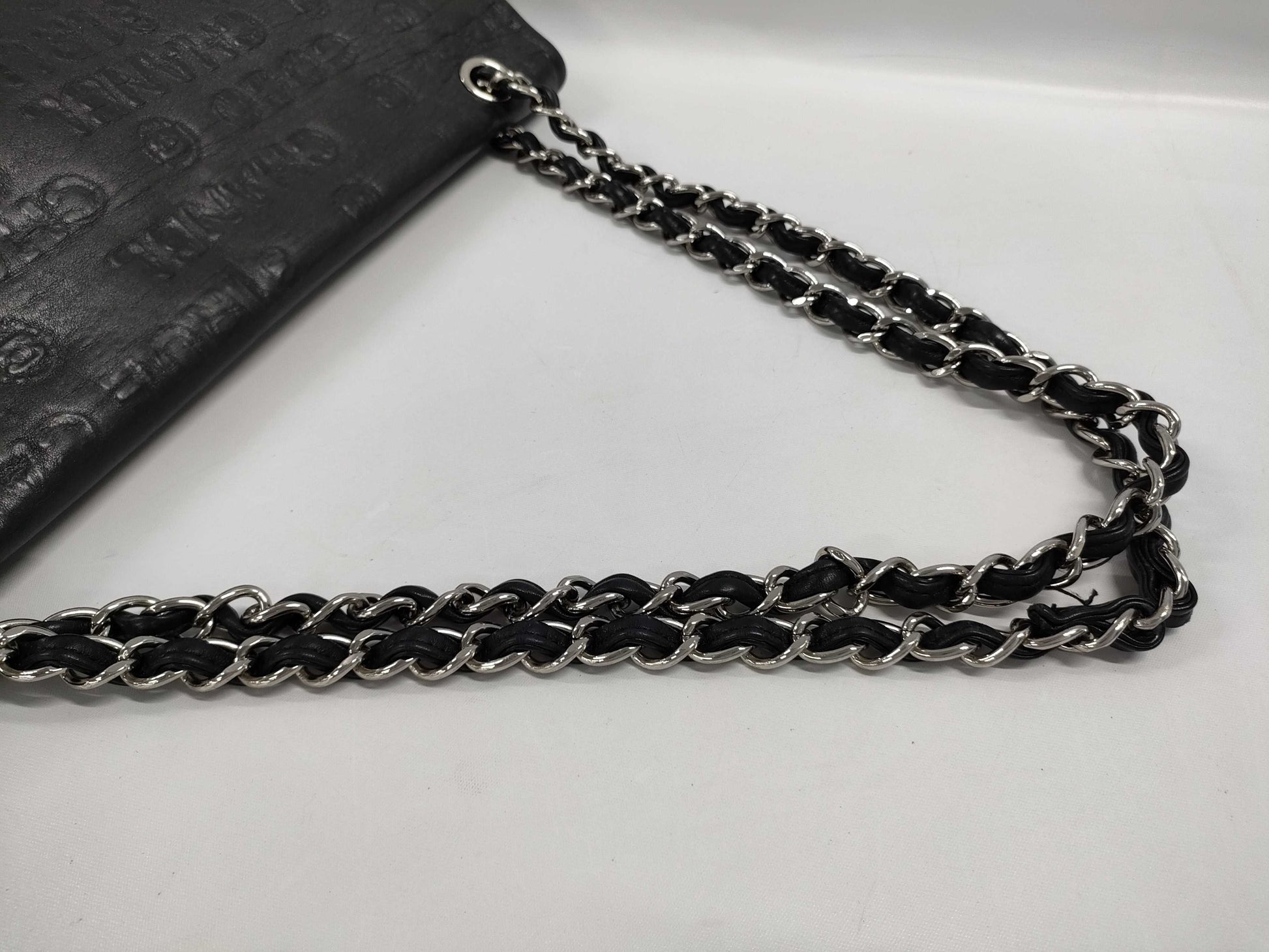 CHANEL Chain Shoulder Bag 2.55 Unlimited Black Lambskin with Silver Hardware, Size 12