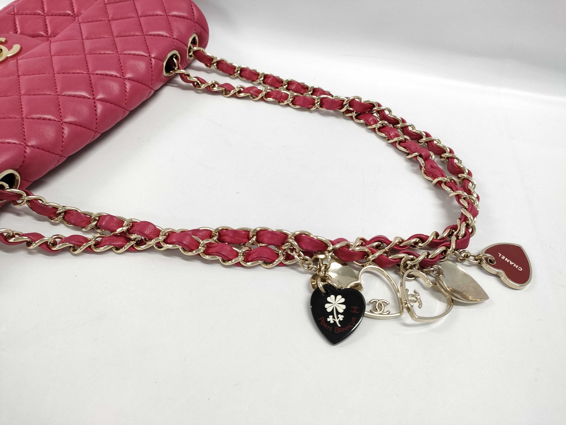 CHANEL Matelasse 25 Chain Shoulder Bag, East West Lambskin, Red, GD Hardware, 13409863, Sticker and Card Included