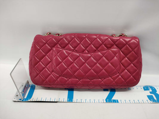 CHANEL Matelasse 25 Chain Shoulder Bag, East West Lambskin, Red, GD Hardware, 13409863, Sticker and Card Included