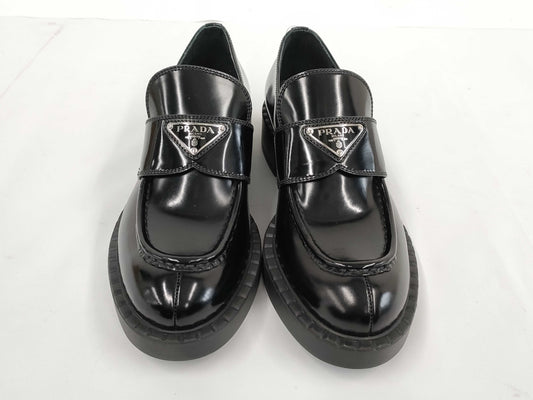 PRADA Chocolate Brushed Leather Loafers, Size 37.5