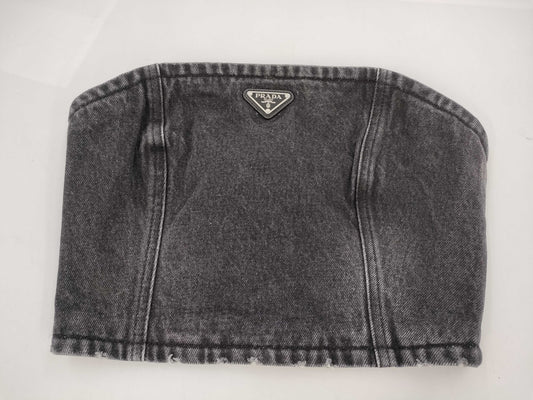 PRADA Prada Triangle Logo Bustier, Size 38, Tops