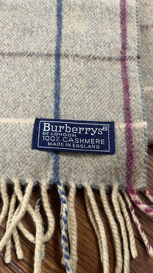 Rare BURBERRY Cashmere Scarf, Length: 136cm, Width: 30cm, 100% Cashmere, Rare Color: Khaki