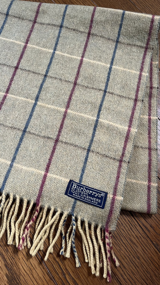 Rare BURBERRY Cashmere Scarf, Length: 136cm, Width: 30cm, 100% Cashmere, Rare Color: Khaki