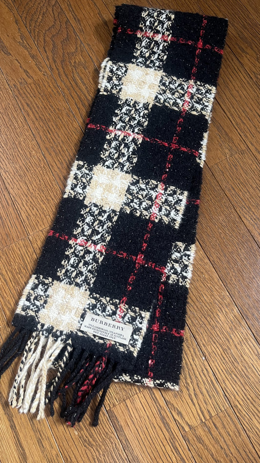 Rare BURBERRY Angora Nova Check Scarf, Length: 192cm, Width: 14.5cm, Woolangora, Rare Nova Check Color, Silver Thread