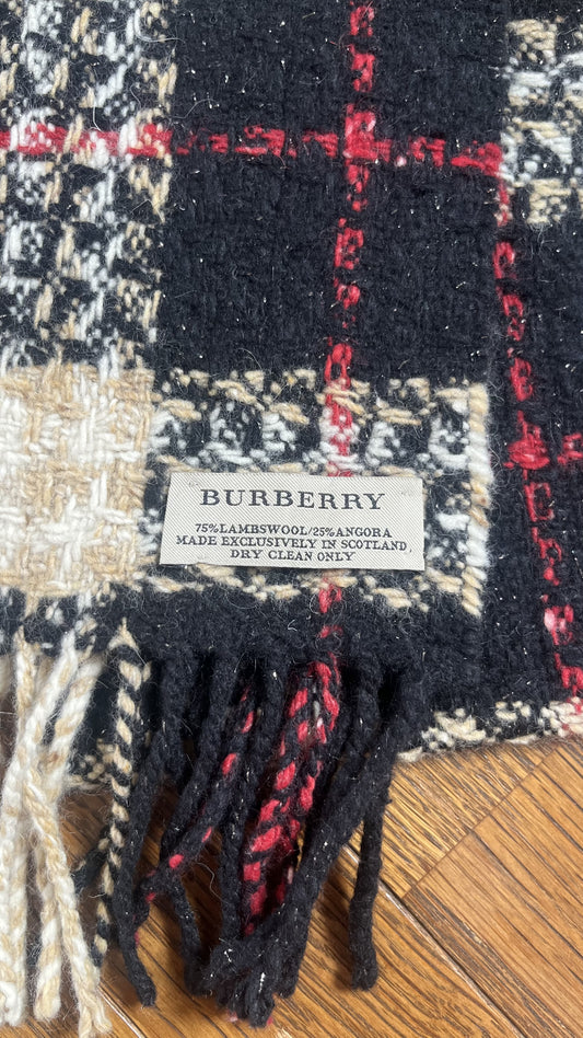 Rare BURBERRY Angora Nova Check Scarf, Length: 192cm, Width: 14.5cm, Woolangora, Rare Nova Check Color, Silver Thread