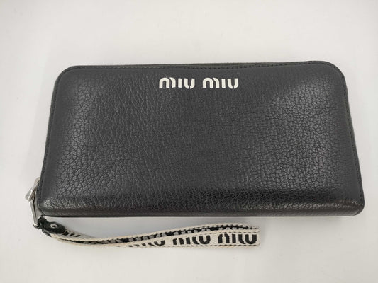 Miu Miu Leather Round Zip Long Wallet Black Bag