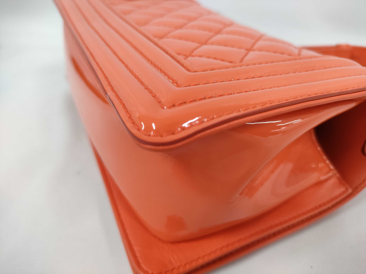 CHANEL Boy Chanel 20 Orange Patent Shoulder Bag