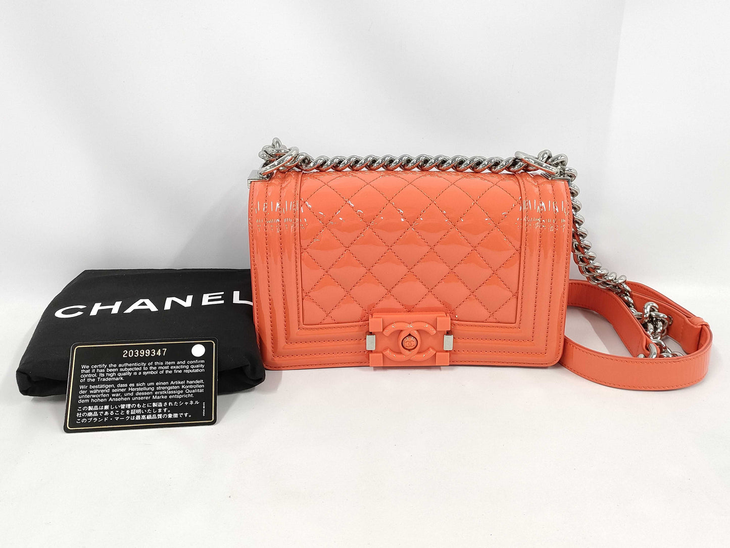 CHANEL Boy Chanel 20 Orange Patent Shoulder Bag