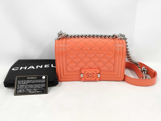 CHANEL Boy Chanel 20 Orange Patent Shoulder Bag
