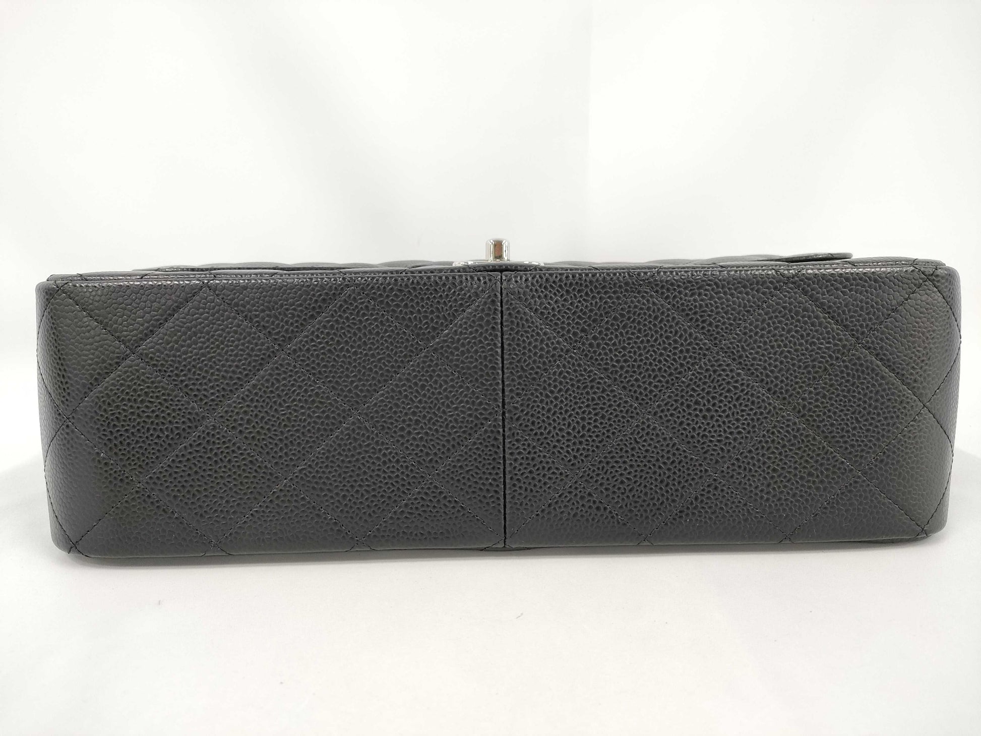 CHANEL Matelasse 30 Caviar Leather Double Flap Shoulder Bag with Silver Hardware and Black Chain, 27 Series