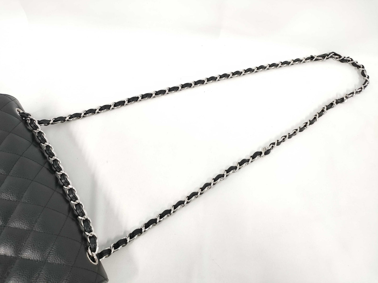 CHANEL Matelasse 30 Caviar Leather Double Flap Shoulder Bag with Silver Hardware and Black Chain, 27 Series
