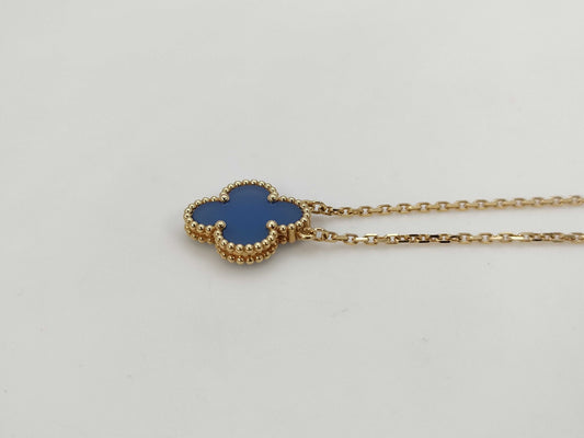 Van Cleef&Arpels Vintage Alhambra Blue Agate YG Au750 5.1g Necklace
