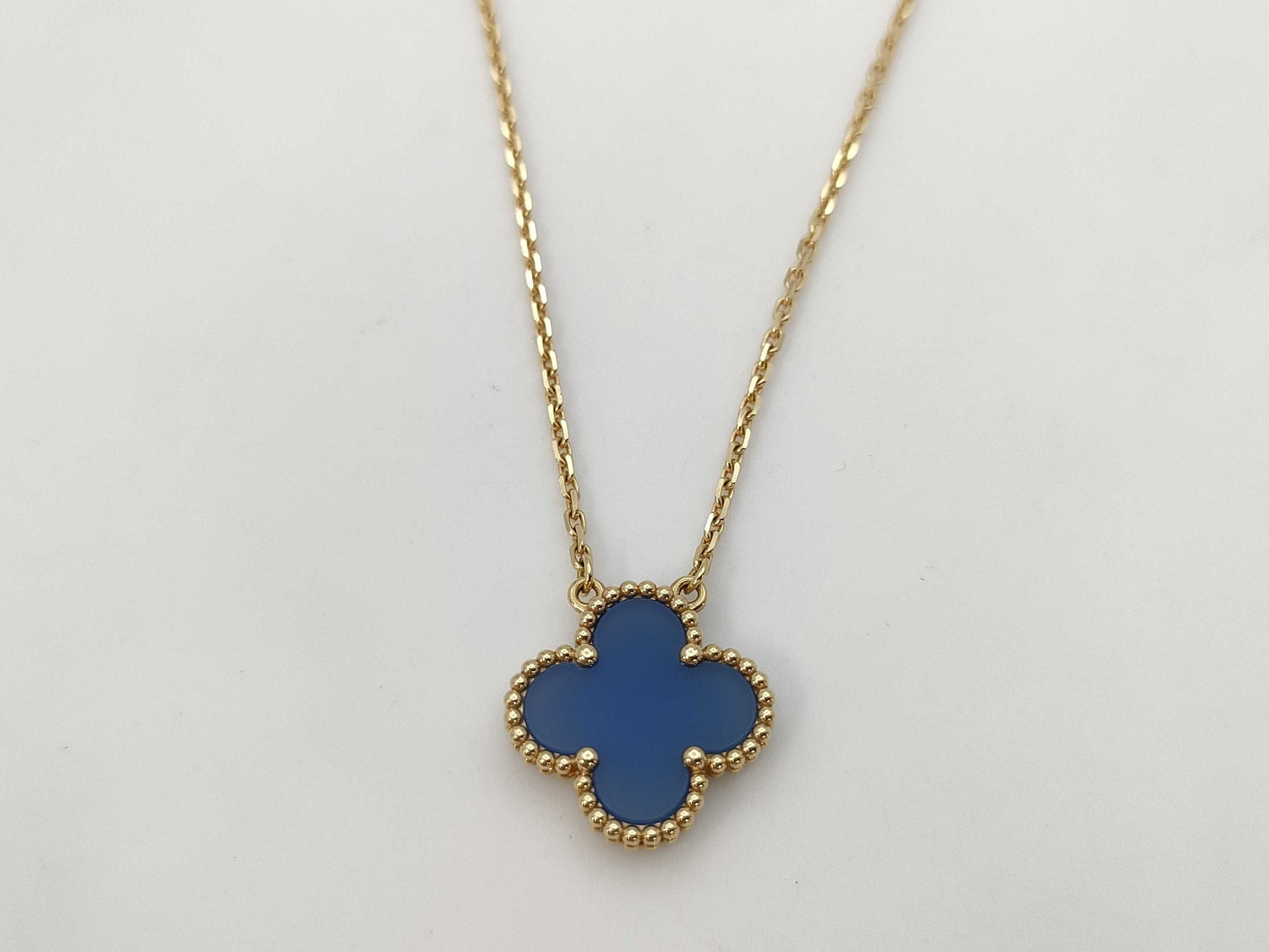 Van Cleef&Arpels Vintage Alhambra Blue Agate YG Au750 5.1g Necklace