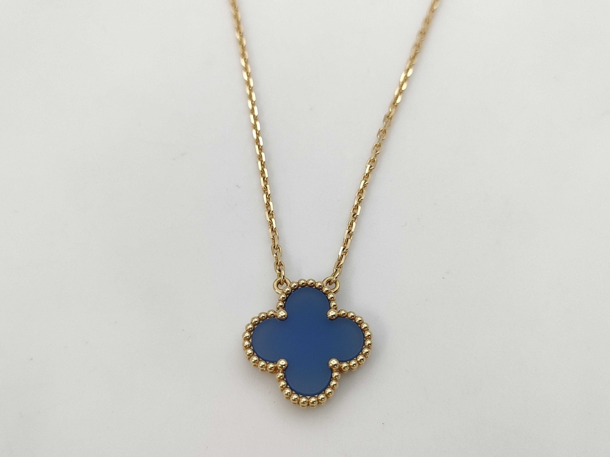 Van Cleef&Arpels Vintage Alhambra Blue Agate YG Au750 5.1g Necklace