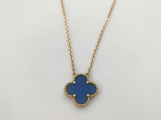 Van Cleef&Arpels Vintage Alhambra Blue Agate YG Au750 5.1g Necklace