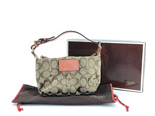 COACH Signature Handbag with Hand Pouch, Box, and Dust Bag