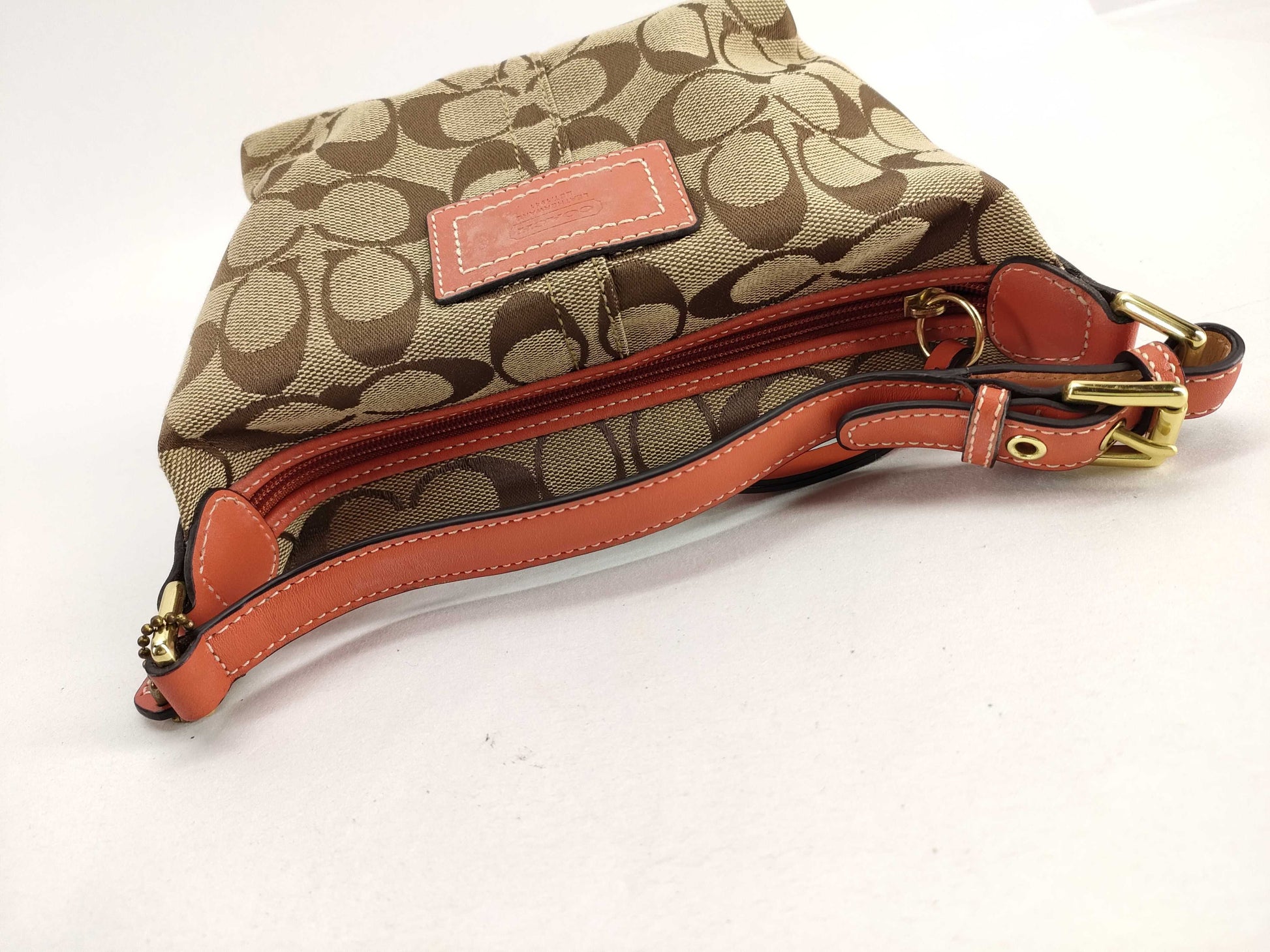 COACH Signature Handbag with Hand Pouch, Box, and Dust Bag