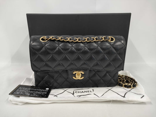 CHANEL Matelasse 23 Classic Small Handbag in Black Caviar Leather with Gold Hardware A01113 Shoulder Bag
