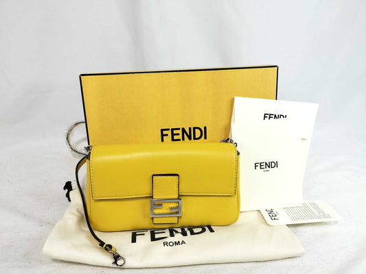 FENDI Micro Bucket Leather Shoulder Bag Yellow Handbag