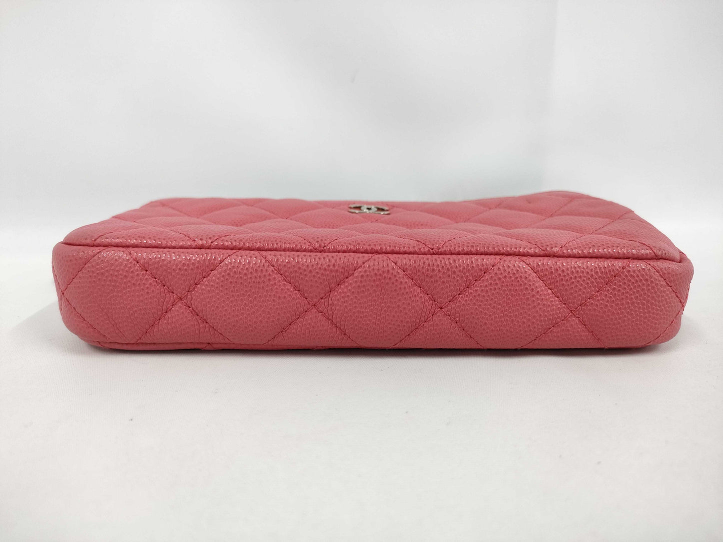 CHANEL Chain Wallet Pochette Double Zipper Matelasse Caviar Leather Rose Pink Wallet