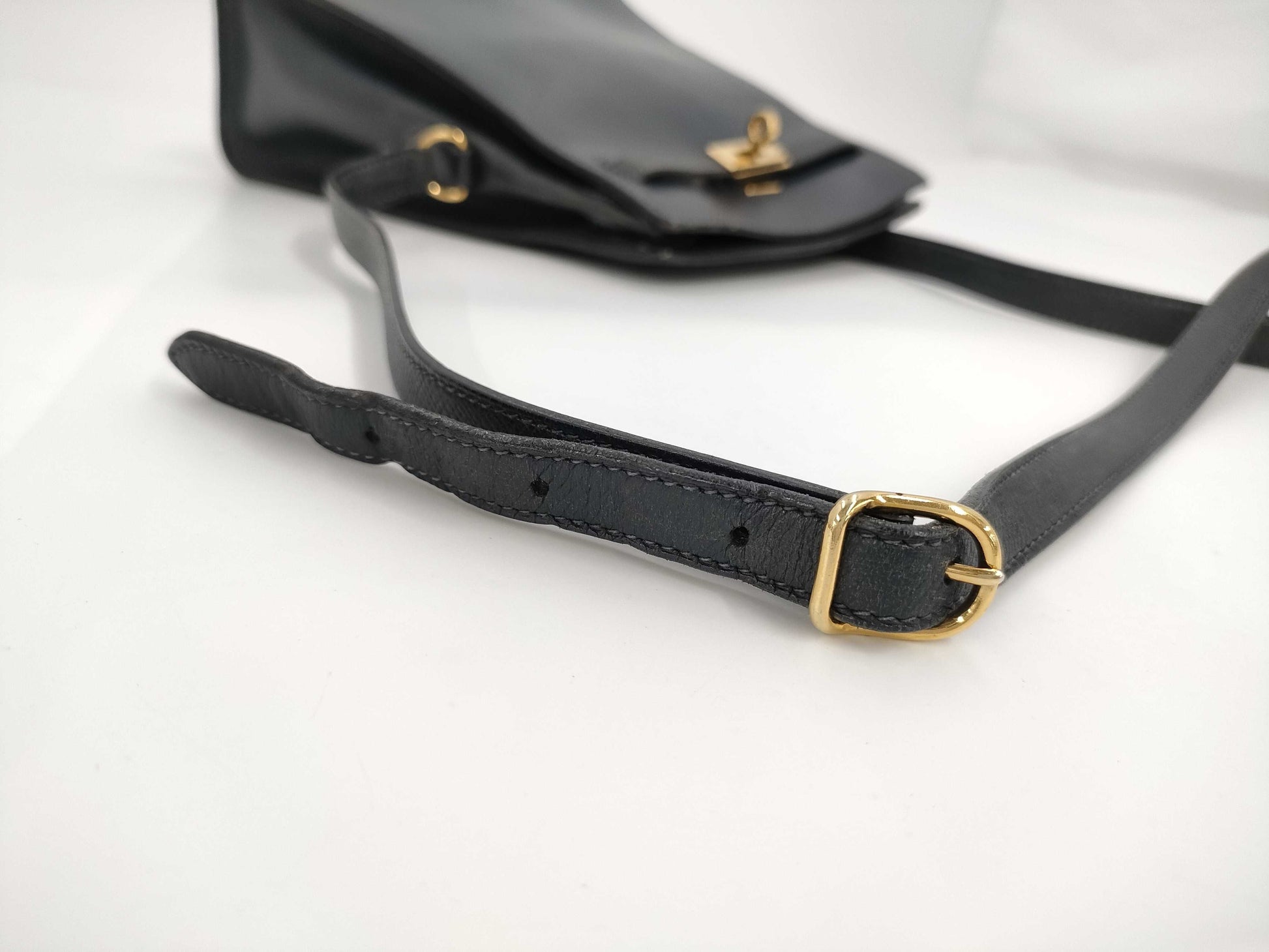 HERMES Kelly Sport Navy Gold Fittings Shoulder Bag