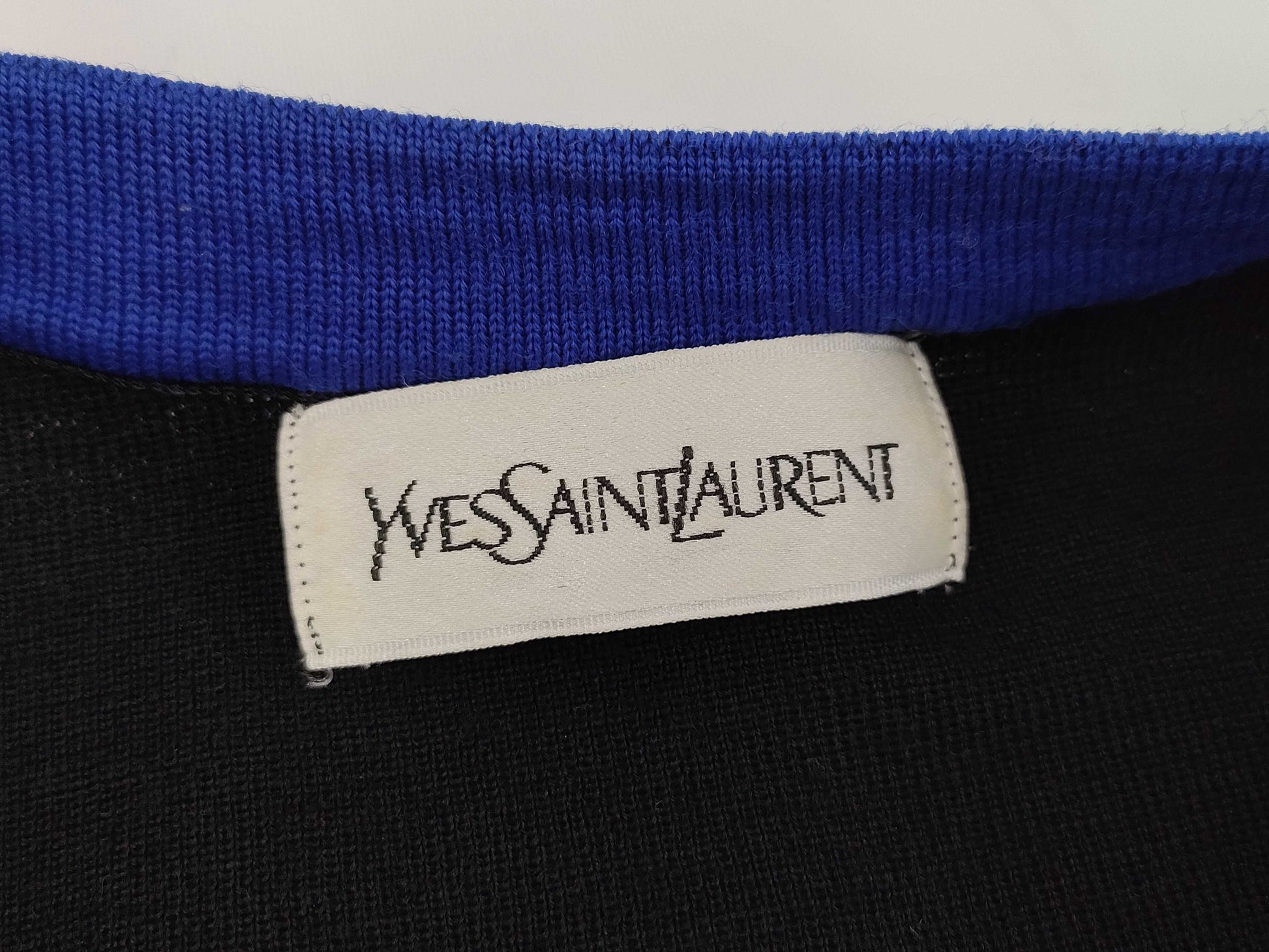 Yves Saint Laurent YSL Long Cardigan, Two-Tone, Black and Royal Blue, Size M