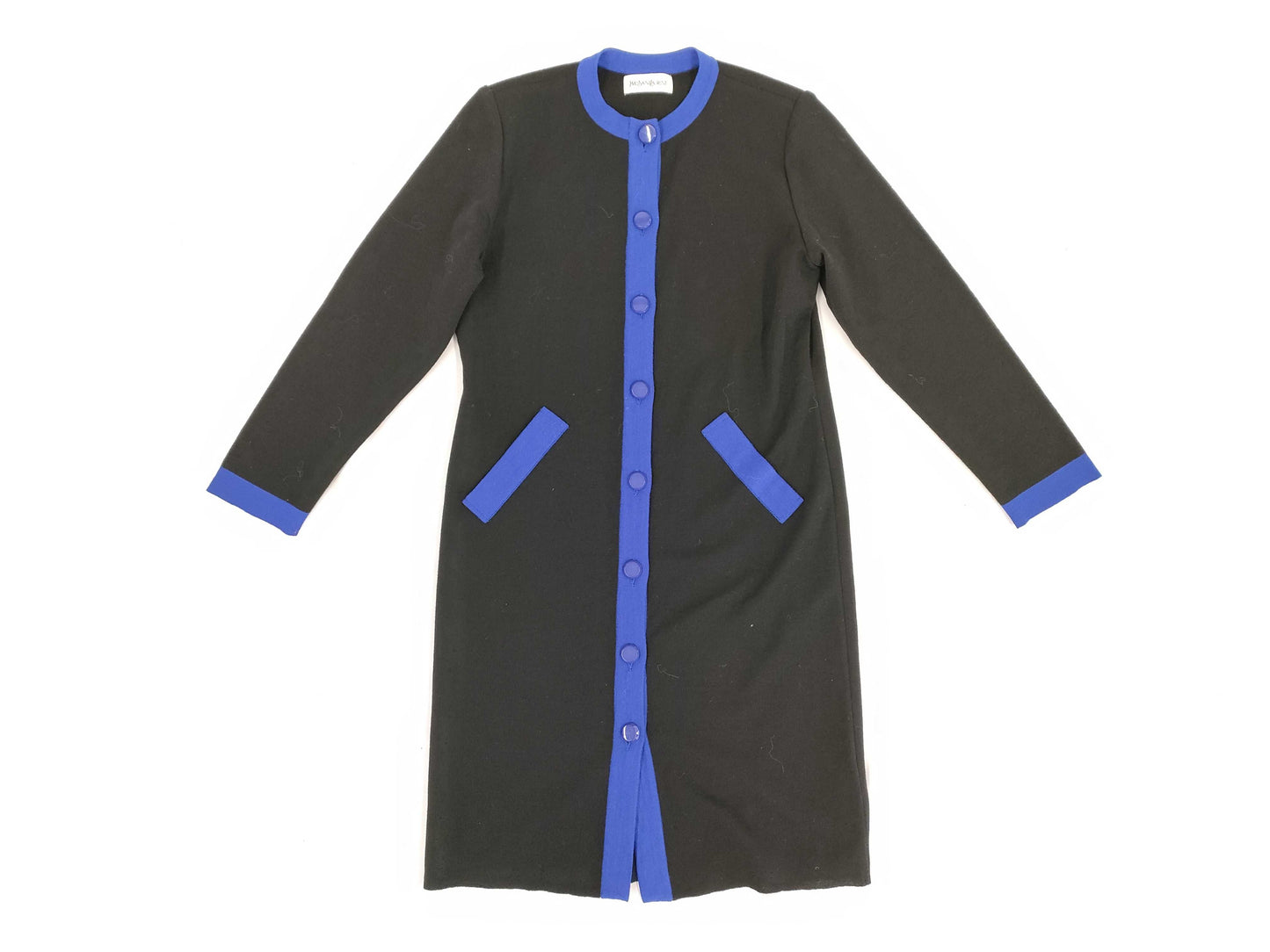 Yves Saint Laurent YSL Long Cardigan, Two-Tone, Black and Royal Blue, Size M