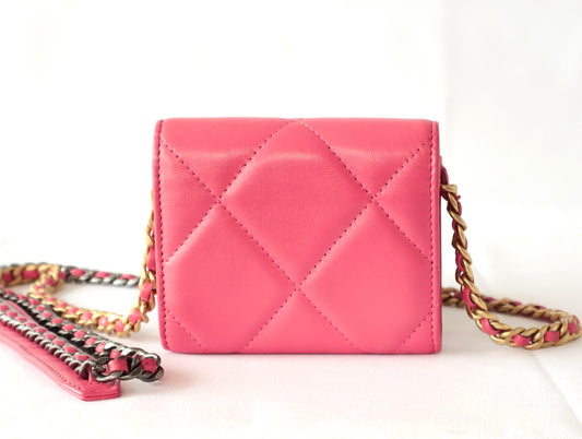 CHANEL 19 Mini Matelasse Lambskin Chain Shoulder Bag, Pink, Seal, 30 Series