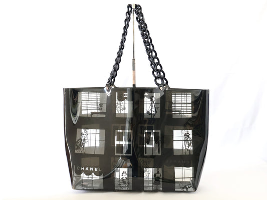 CHANEL Seal Yuri 8 Windows Line Tote Bag Black Tote Bag
