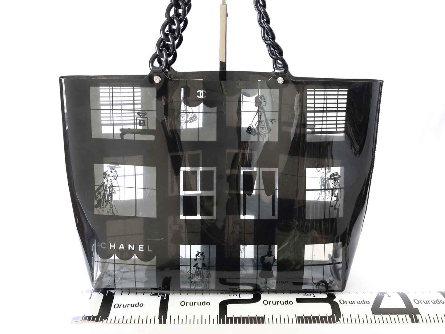 CHANEL Seal Yuri 8 Windows Line Tote Bag Black Tote Bag