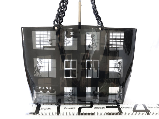CHANEL Seal Yuri 8 Windows Line Tote Bag Black Tote Bag