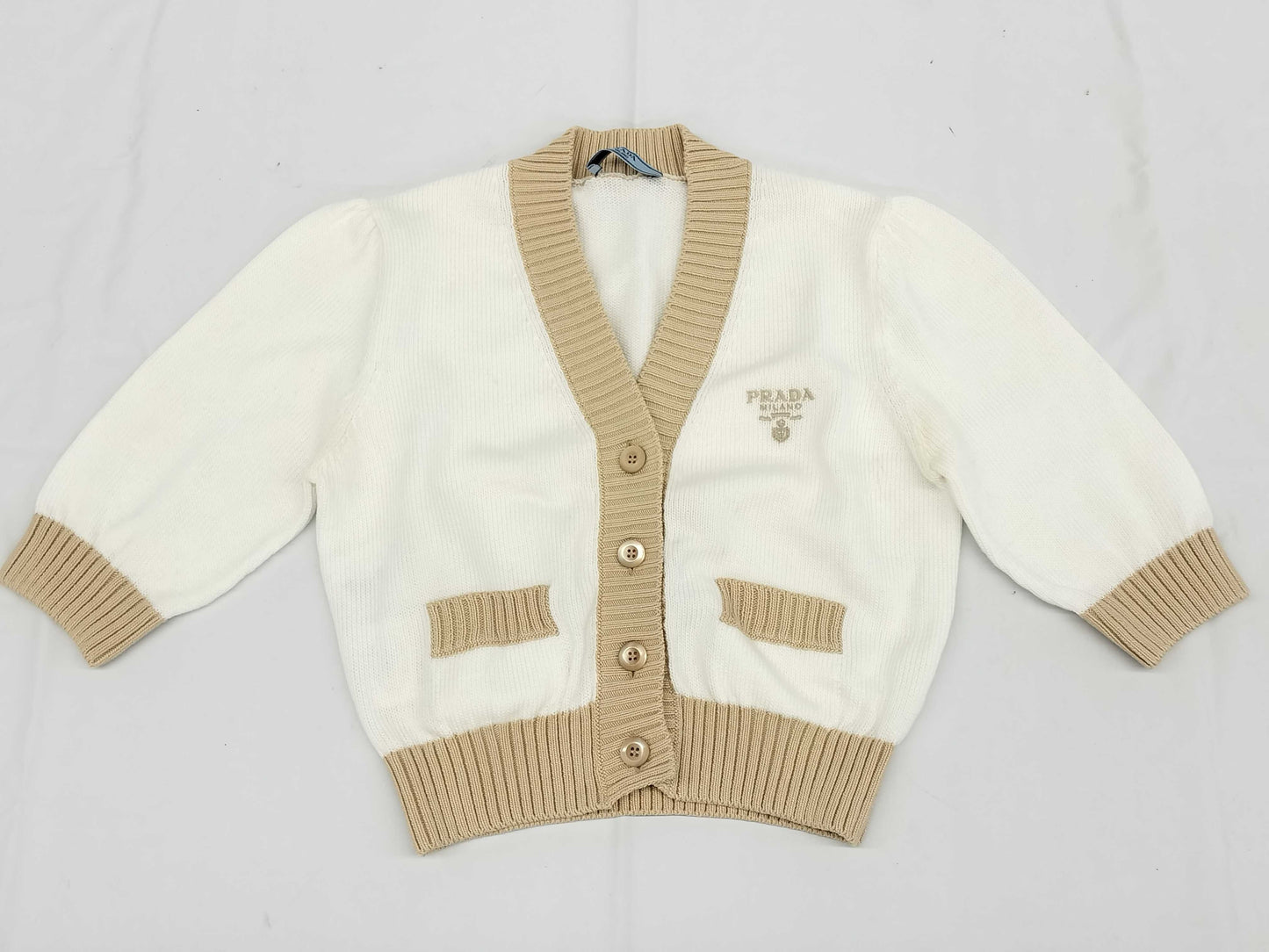 PRADA Prada Short Cardigan with Logo, RFID Verified, Size 38