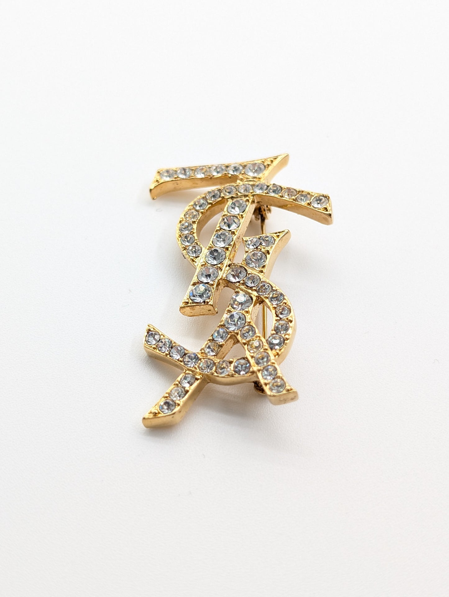 Yves Saint Laurent Brooch YSL Cassandra Gold Rhinestone Brooch