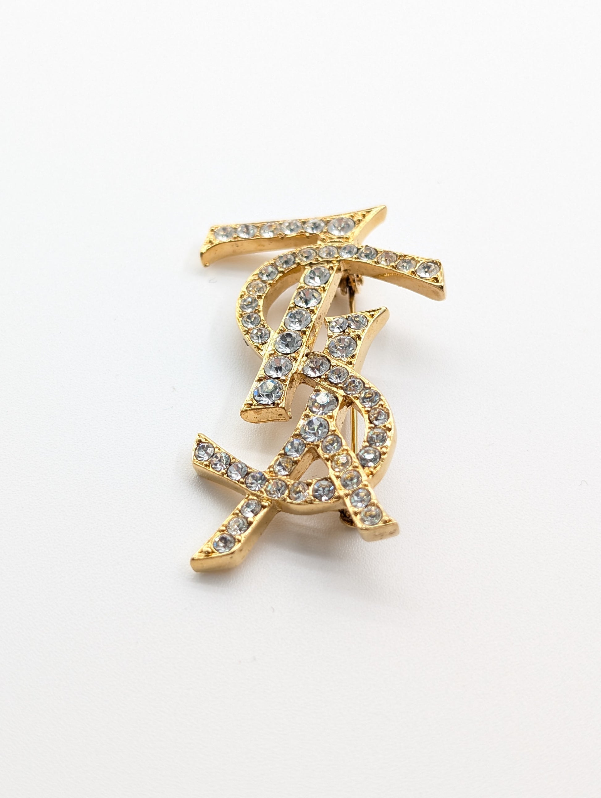 Yves Saint Laurent Brooch YSL Cassandra Gold Rhinestone Brooch