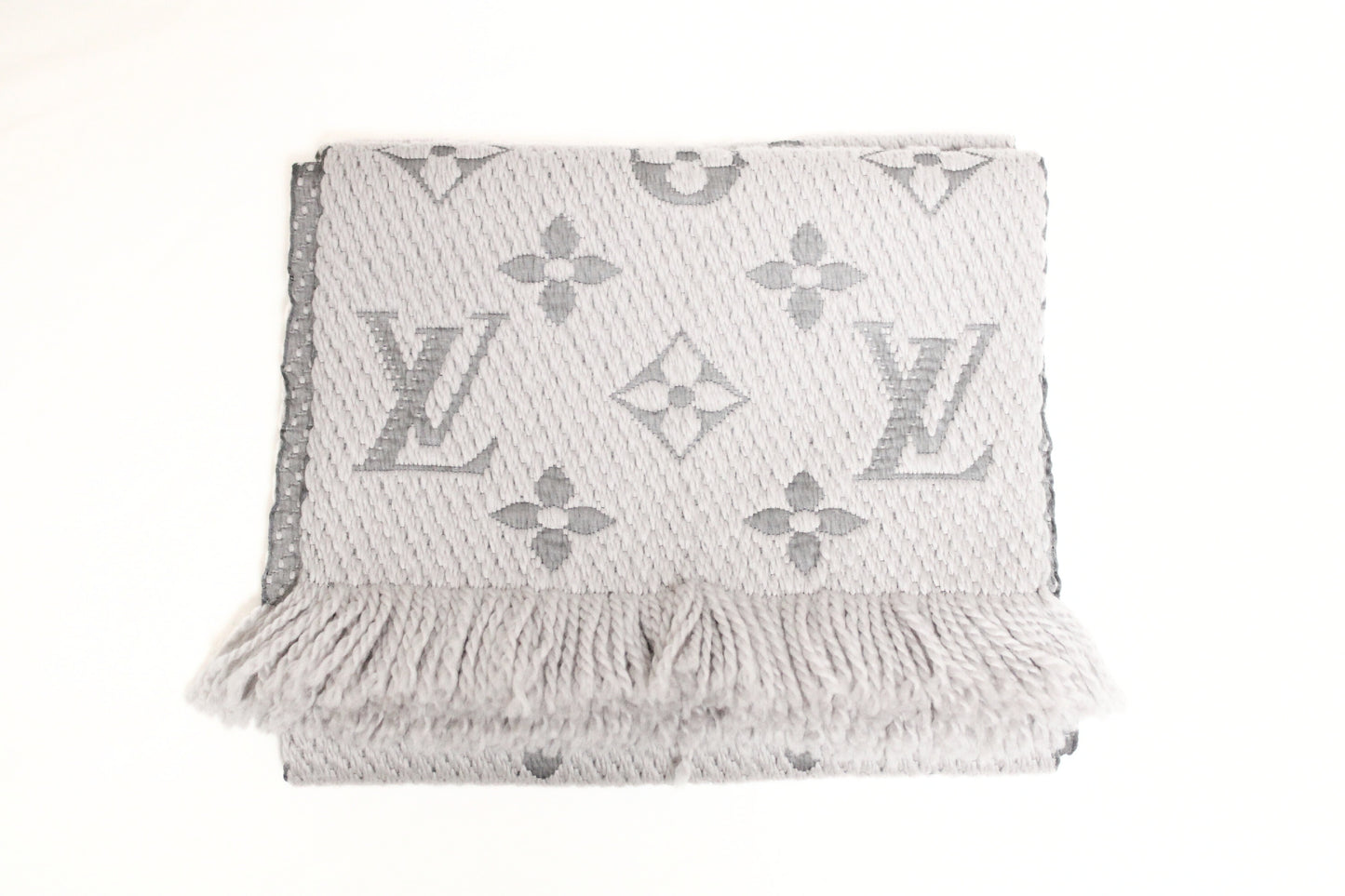 LOUIS VUITTON Vuitton Echarpe Logomania Muffler Wool Silk Grey Muffler