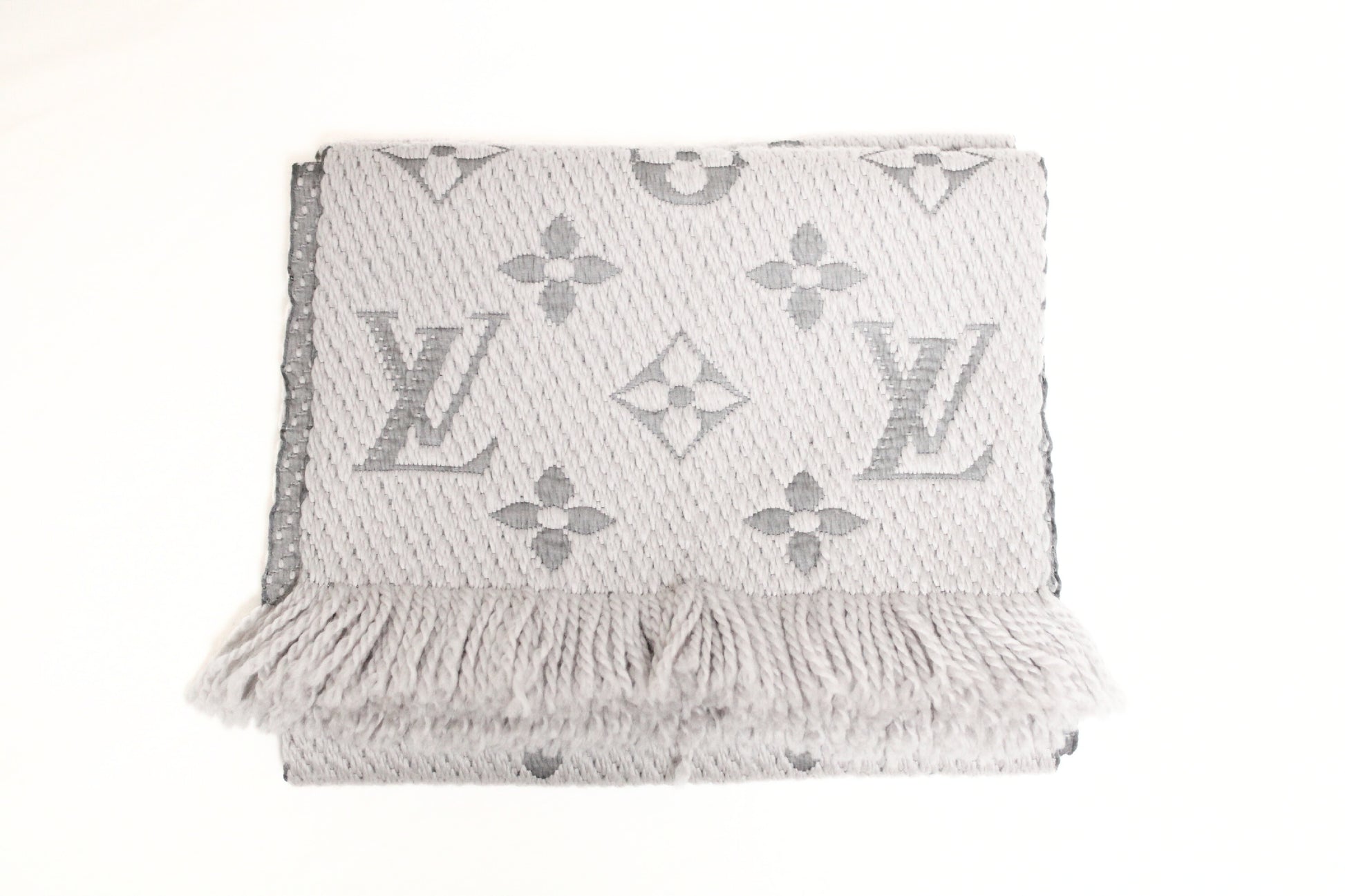 LOUIS VUITTON Vuitton Echarpe Logomania Muffler Wool Silk Grey Muffler