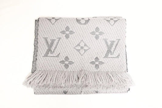 LOUIS VUITTON Vuitton Echarpe Logomania Muffler Wool Silk Grey Muffler