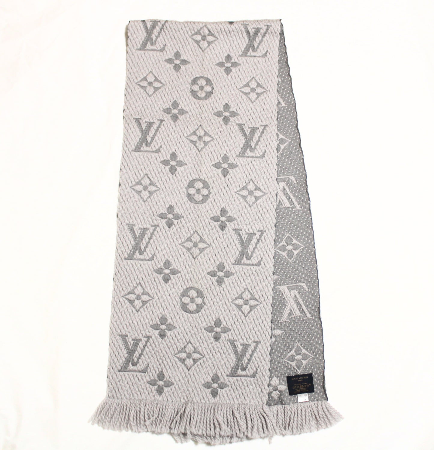 LOUIS VUITTON Vuitton Echarpe Logomania Muffler Wool Silk Grey Muffler