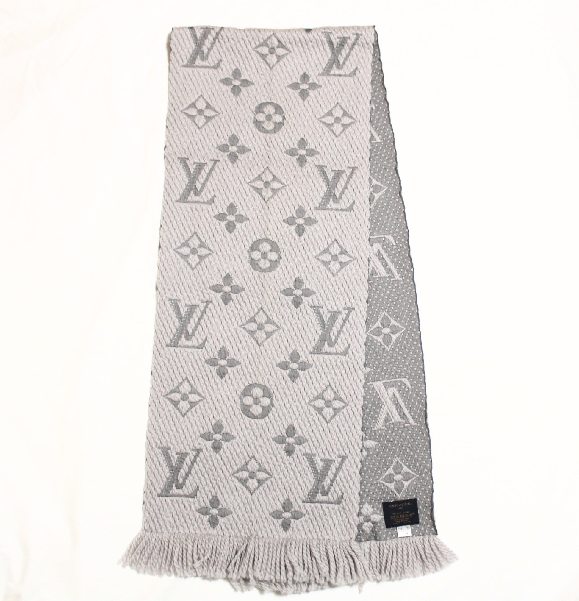 LOUIS VUITTON Vuitton Echarpe Logomania Muffler Wool Silk Grey Muffler